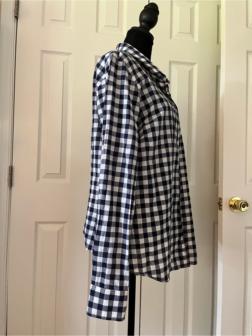 J.Crew Factory Women's Large Navy White Gingham Button-Up Shirt - Picture 4 of 7